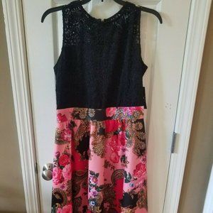 New York Co Black Lace Top Pink Floral Skirt DRESS